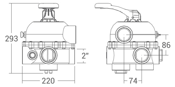 Многопозиционный вентиль MPV04 6-ходовой боковой 2"  (черный)   